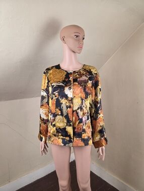 Pendleton 100% Silk Floral Jacket XL Lightweight Button Front Art Print Colors